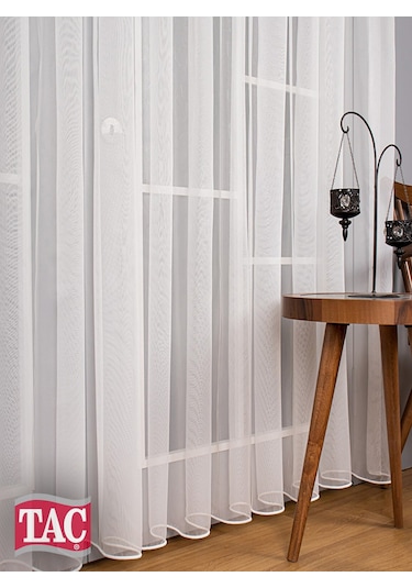 Taç Frahm Eteği Kurşunlu Parlak Düz Tül Perde / Ölçünüze Özel Dikim