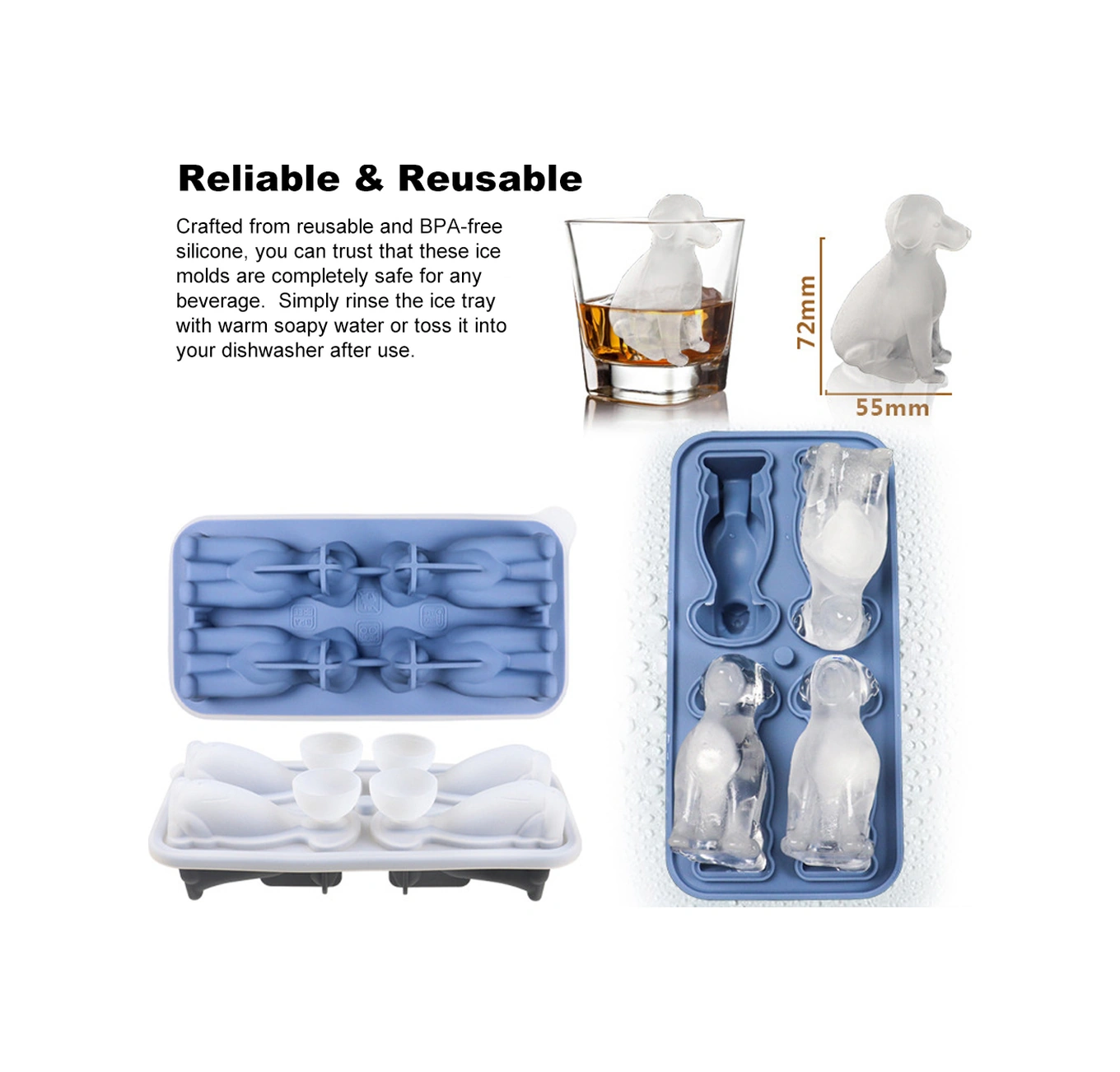 Youtek Mavi Silikon Buz Kalıbı - 4 Adet 3d Labrador Şekilli Buz Küpü, Kokteyller Ve İçecekler İçin, Yıkama Kolay, Yineleyebilir Çok Renkli