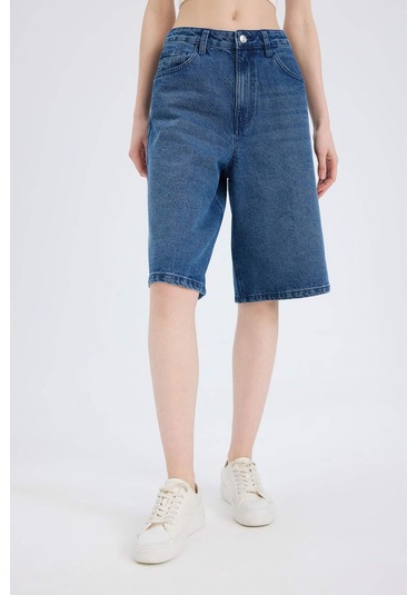 Defacto Normal Bel Jean Bermuda Şort E0710ax25smnm28 Mavi