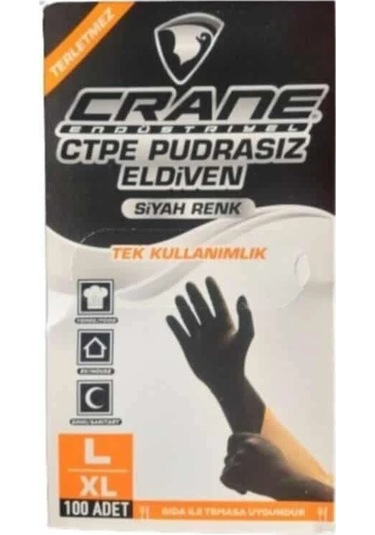Crane Pudrasız Tek Kullanımlık Siyah Eldiven Large 100'lü