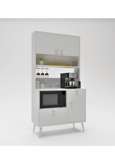 Floradesign Latte Kahve Köşesi / Çok Amaçlı Dolap / Airfryer Dolabı / Mutfak Organizeri Beyaz