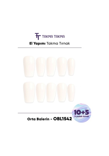 15'li Krem Rengi Orta Balerin Obl1542 Tekrar Kullanılabilir El Yapımı Protez Takma Tırnak M