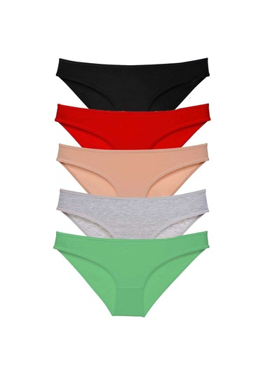 Likralı Kadın Slip Külot 5 Adet Süper Eko Set Siyah Kırmızı Ten Gri Yeşil RYL-EKO5010 Çok Renkli
