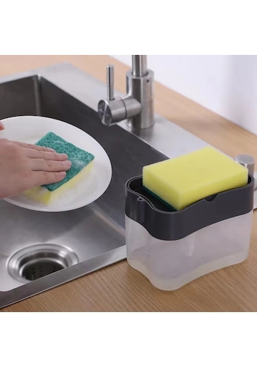 Yeni Gri Sabunluk Pompası Sünger Ile Manuel Temizleme Sıvısı Dağıtıcı Konteyner Manuel Pres Sabun Organizatör Mutfak Aracı Cocina