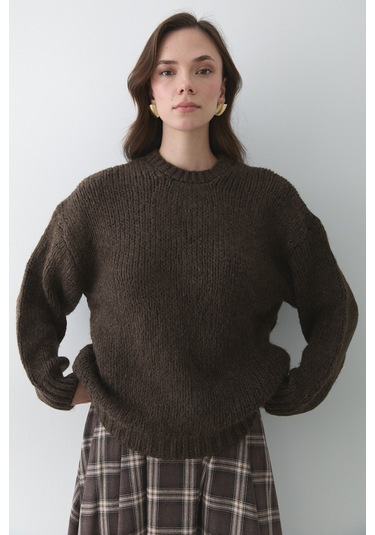 Vanilya Uzun Kollu Relax Kazak - 251091 Kahverengi