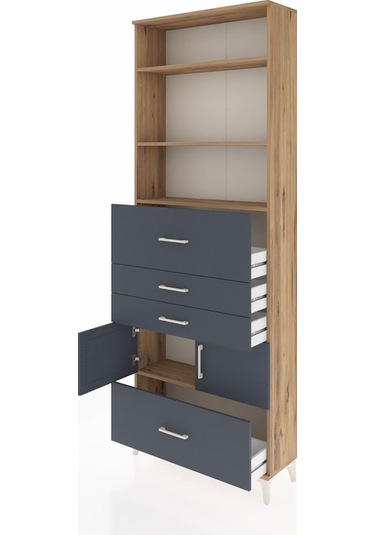 Arges Dolap 4 Raflı 4 Çekmeceli 2 Kapaklı 88x30x243 Çam-antrasit Çam