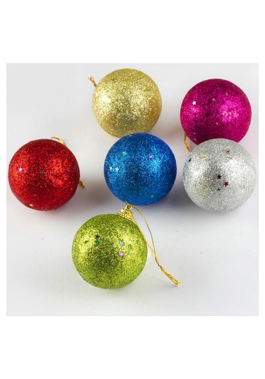 6 Adet Orta Cici Top Yılbaşı Ağaç Süsü 0455 Renkli