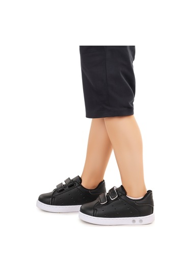 Kiko Kids Royzo Cırtlı Işıklı Erkek Bebek Spor Ayakkabı Siyah