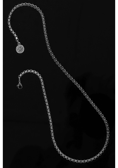 Labalaba Erkek Gri Örme Model Çelik Zincir Kolye Gümüş