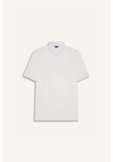 DeFacto Slim Fit Dar Kesim Polo Yaka Dokulu Kısa Kollu Krinkıl Beyaz Tişört E1222AX25SMWT32