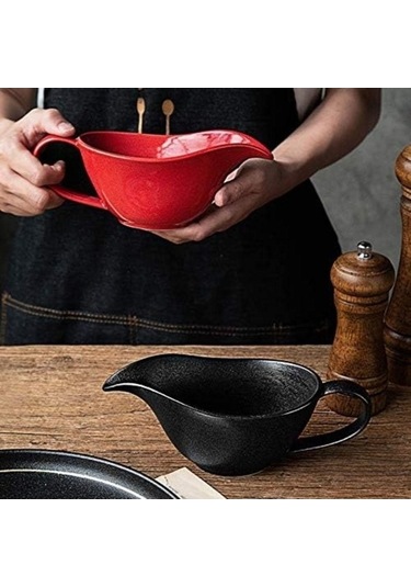 Pazly 225ml Seramik Sos Teknesi - Kırmızı Mutfak Aksesuarı - Beyaz/siyah/kırmızı Renk Kırmızı