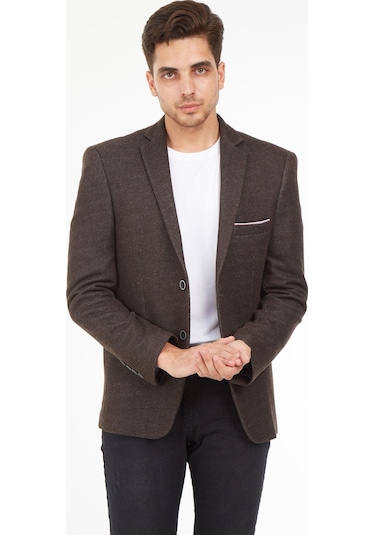 Sposo G-187 Dar Kalıp Örme Kumaş Kahverengi Erkek Blazer Ceket Kahverengi