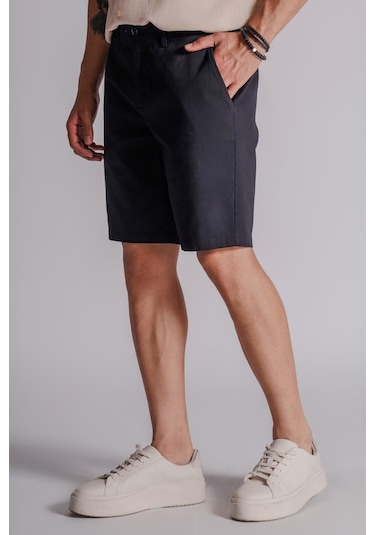 Braccas Erkek Yandan Cepli Klasik Bel Relaxed Fit Chino Şort Siyah Siyah