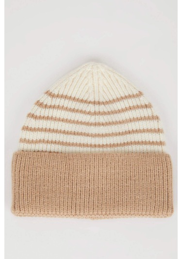 DeFacto Erkek Bebek Çizgili İçi Polarlı Triko Bere C8596A524WNBN325 Kahve