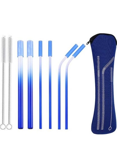 Ulzyvf Renkli Pipet Seti, Paslanmaz Çelik, Mavi, 8'li - Yeniden Kullanılabilir Mavi