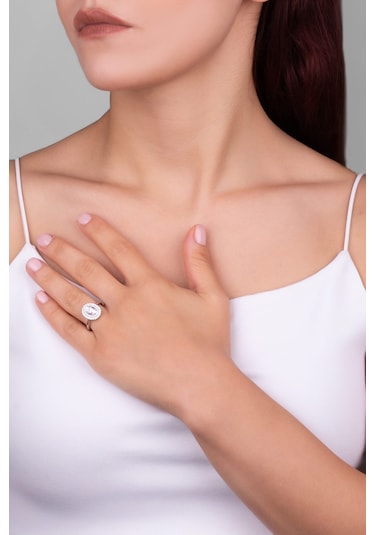 Mozanit Taşlı 18 Ayar Beyaz Altın Kaplama Gümüş Ayarlanabilir Yüzük Beyaz