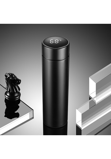 Jeemson 500ml Akıllı Sıcaklık Göstergeli Termos Bardak - Lcd Dokunmatik Ekran, 304 Çelik, Sızıntısız, Siyah Seyahat Kaski Siyah