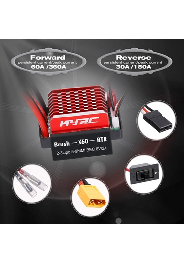 Tenfowee 1:10 Rc Araba İçin 60a Çift Yönlü Fırçalı Esc, Fren Ve Xt60 Şarj Bağlantısı, Su Geçirmez Ve Soğutma Sistemiyle