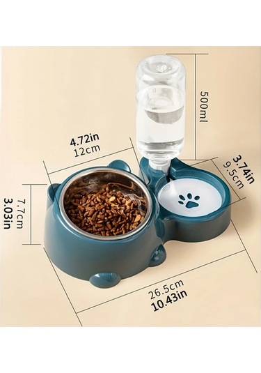 Hightower Gri Otomatik Kedi Köpek Mama Ve Su Kabı Paslanmaz Çelik Kaymaz Tasarım