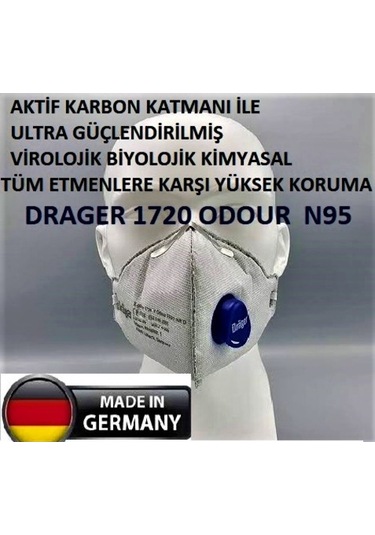 10Adet Drager 1720V Odour N95 Ffp2 Maske Yüksekkoruma Koronavirüs