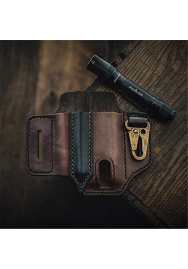 Aubyhe Deri Askeri Cep Çanta - Taç, Siyah Renkli, Kemer Uyumlu, Çakı Ve Araç Taşıma, Outdoor Etkinlikler İçin