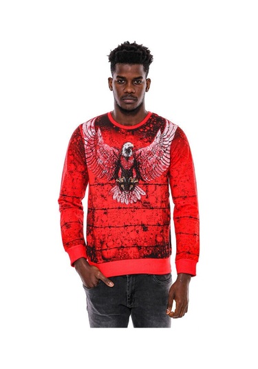 Wessi Kırmızı Baskılı Bisiklet Yaka Sweatshirt Kırmızı