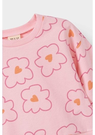 Defacto Kız Bebek 2li Takım Çiçekli Sweatshirt İspanyol Paça Tayt F0514a525aupn99 Pembe