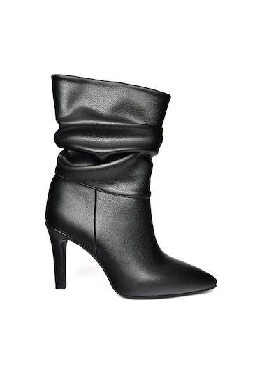 Fox Shoes R404020309 Siyah İnce Topuklu Büzgülü Kadın Bot Siyah