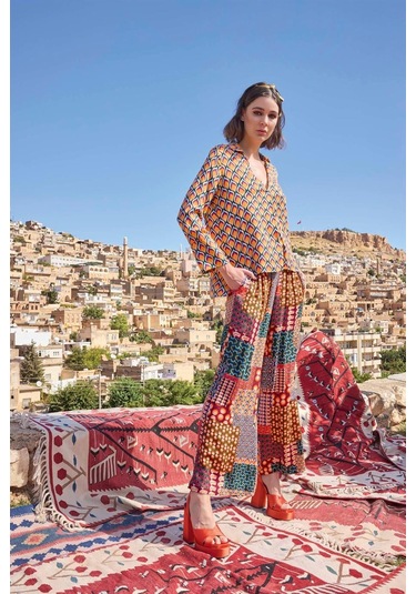 Monamise Kadın Etnik Desenli Yazlık Takım 23005 Çok Renkli