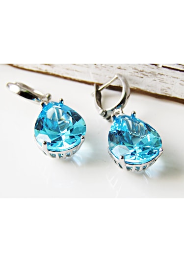 Lilahgümüştr Gümüş Aqua Damla Taşlı Kadın Küpe