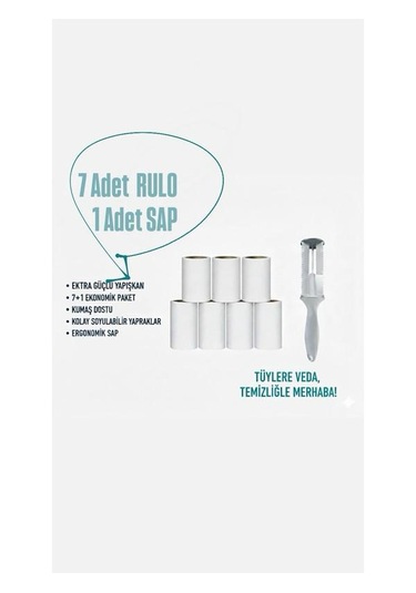 Tüy Toplayıcı 7'li Yedek Rulo Ve Aparat Beyaz - Gri