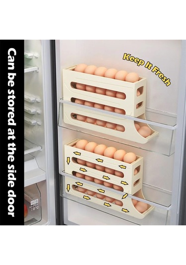 Gajeena Buzdolabı İçin Otomatik Yumurta Saklama Kutusu, 30 Yumurta Kapasiteli, Çok Katmanlı, Kolay Erişim, Beyaz 2'li Paket Beyaz