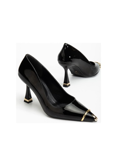 Suins Clove Model Kadın Topuklu Burnu Metal Detaylı Stiletto Ayakkabı Siyah