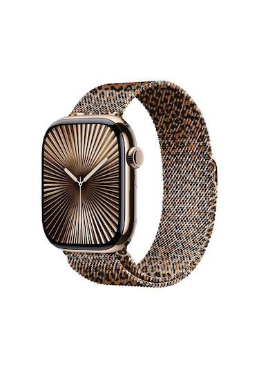 Apple Uyumlu Watch 42mm Zore Krd-01 Leopar Desenli Metal Kordon