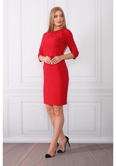 E.T.'S Element'S Yaka Detaylı Klasik Elbise Kırmızı