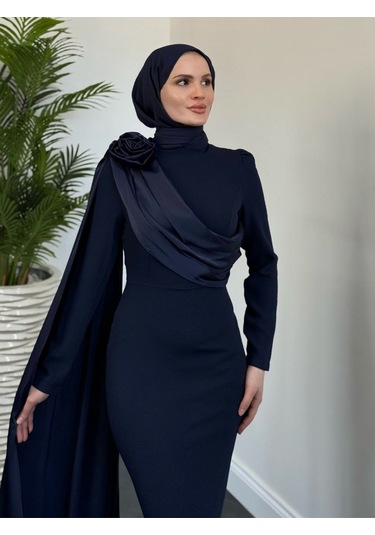 Pelerinli Abiye Lacivert