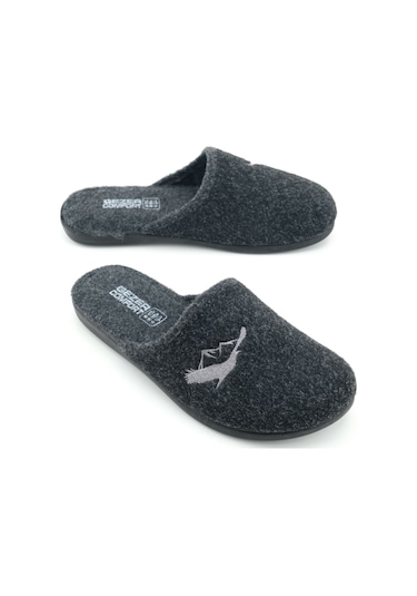 Gezer Erkek Kışlık Keçe Çıkarılabilir Cırt Cırtlı İç Taban Rahat Ev Bahçe Terlik Antrasit