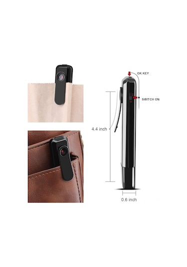 Hombey Giyilebilir Fıstık Kalem Spor Kamerası - Full Hd 1080p, 140 Geniş Açı, Dönüşlü Kayıt, 3 Saat Çalışma Süresi, Usb, 64gb Destekli