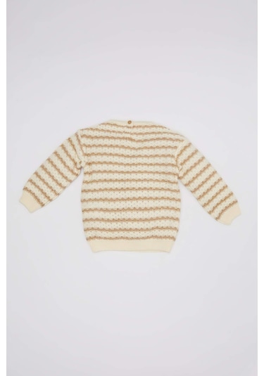 DeFacto Kız Bebek Bisiklet Yaka Çizgili Triko Kazak C8273A524WNER105 Ekru