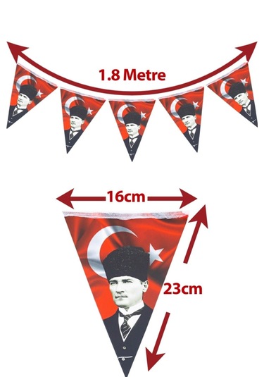 1 Adet 23 Nisan Türk Bayraklı Atatürk Baskılı Flama Süs 23 Nisan