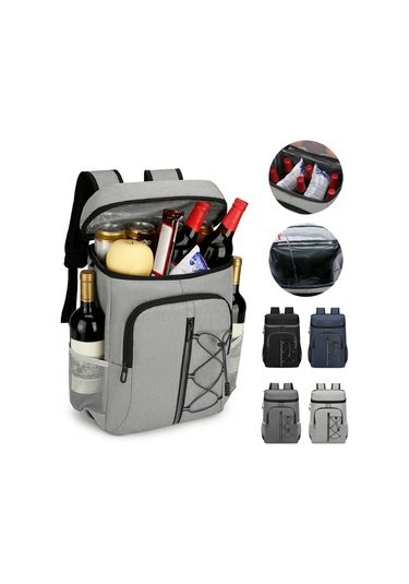 Symbee Outdoor Kamp İçin Çift Katlı Isı Yalıtımlı Büyük Buz Çantası, Çok Fonksiyonlu Piknik Sırt Çantası Oxford Kumaş, Alüminyum Folyo Açık Gri