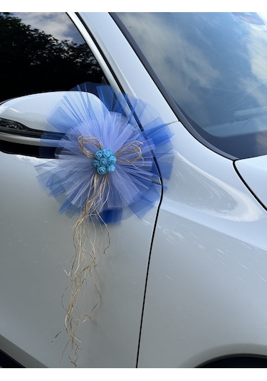 20 Adet Mavi Beyaz Kristal Tül Mavi Lateks Güllü Konvoy Süsü