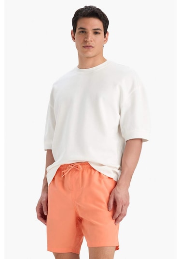 DeFacto Regular Fit Kısa Boy Cepli File Astarlı Beli Bağcıklı Düz Hafif Kumaş Deniz Şortu E5133AXNSOG99