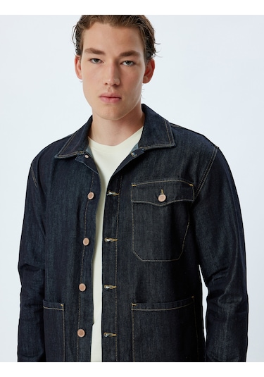 Koton Kot Ceket Gömlek Yaka Cep Detaylı Pamuklu Koyu İndigo 5wam50013ıd Indıgo