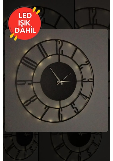 Led Işıklı Numaralı Duvar Saati Sessiz Dekoratif Modern Siyah Ahş Siyah