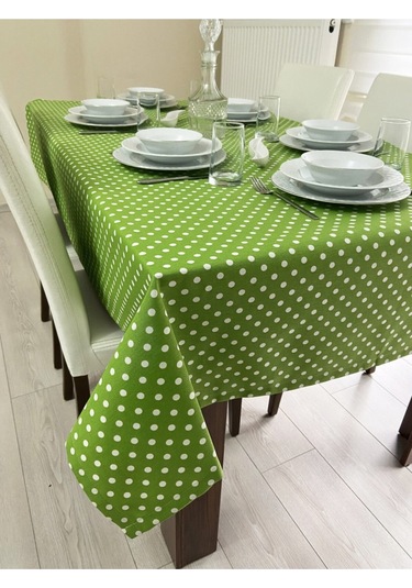 Sıvı Geçirmez Puantiyeli Dertsiz Masa Örtüsü Yeşil
