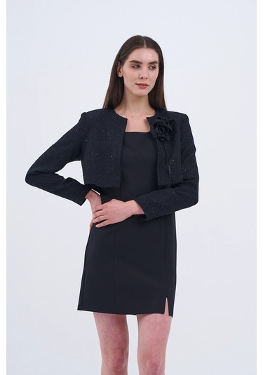 Trend Kadın Modern Ve Şık Ceket Ve Elbise Kombini Siyah