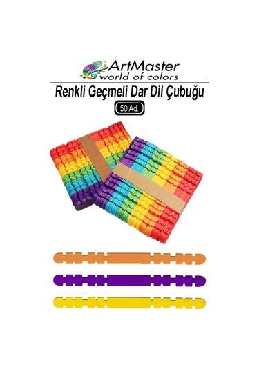 Renkli Dil Çubuğu Geçmeli Dar 50 Li 1 Paket Ahşap Çubuk Çentikli Eklemeli Renkli Tırtıklı Dondurma Çubuğu