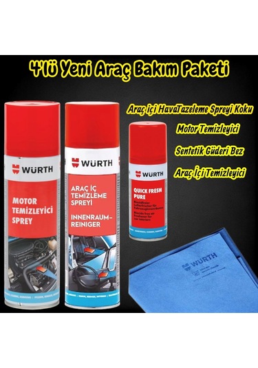 Würth Yeni Araç Motor Temizleme,araç İçi,quick Fresh,bez Bakım Paketi 4'lü