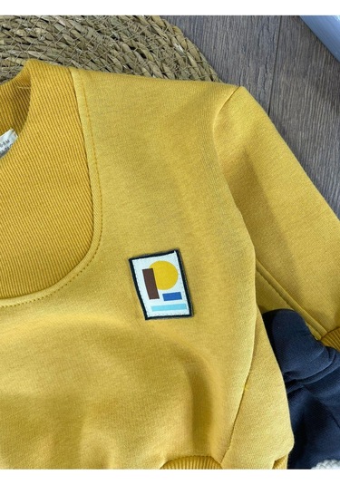 3 İplik İçi Şardonlu Armalı Kışlık Erkek Bebek Takım Koyu Hardal